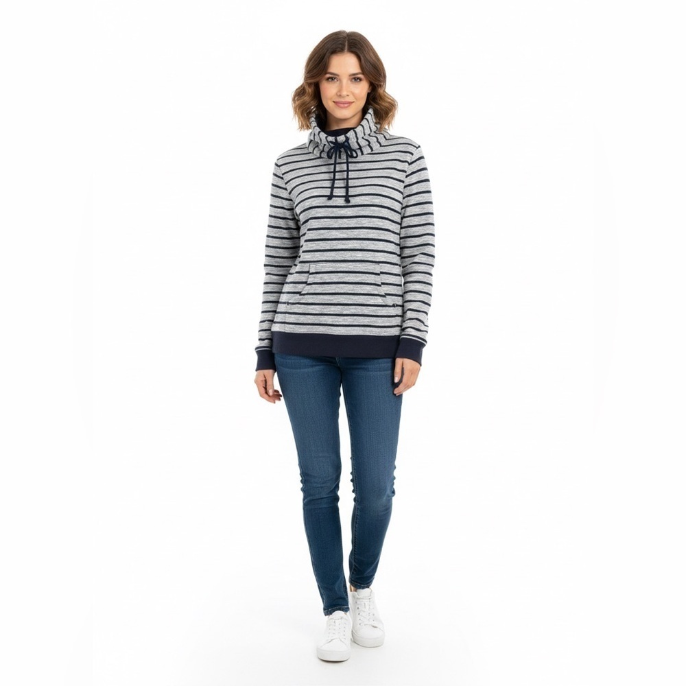 Sperry Gray & Navy Striped Knit Hoodie Small